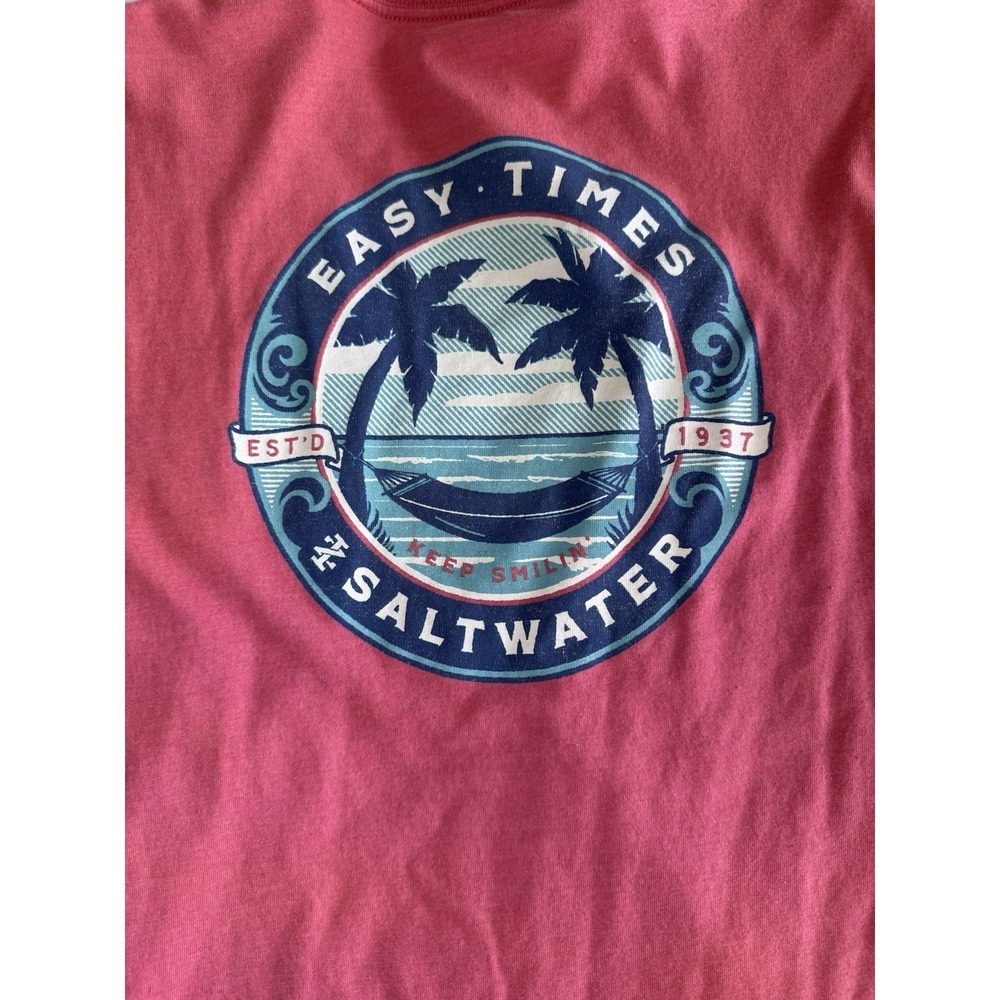Izod Saltwater Size XL Pink T Shirt Graphic Design Beach Palm Tree Island EUC - Picture 7 of 8